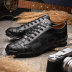Bari Genuine Lizard Fashion Sneaker Patchwork Design Black