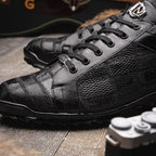 Bari Genuine Lizard Fashion Sneaker Patchwork Design Black