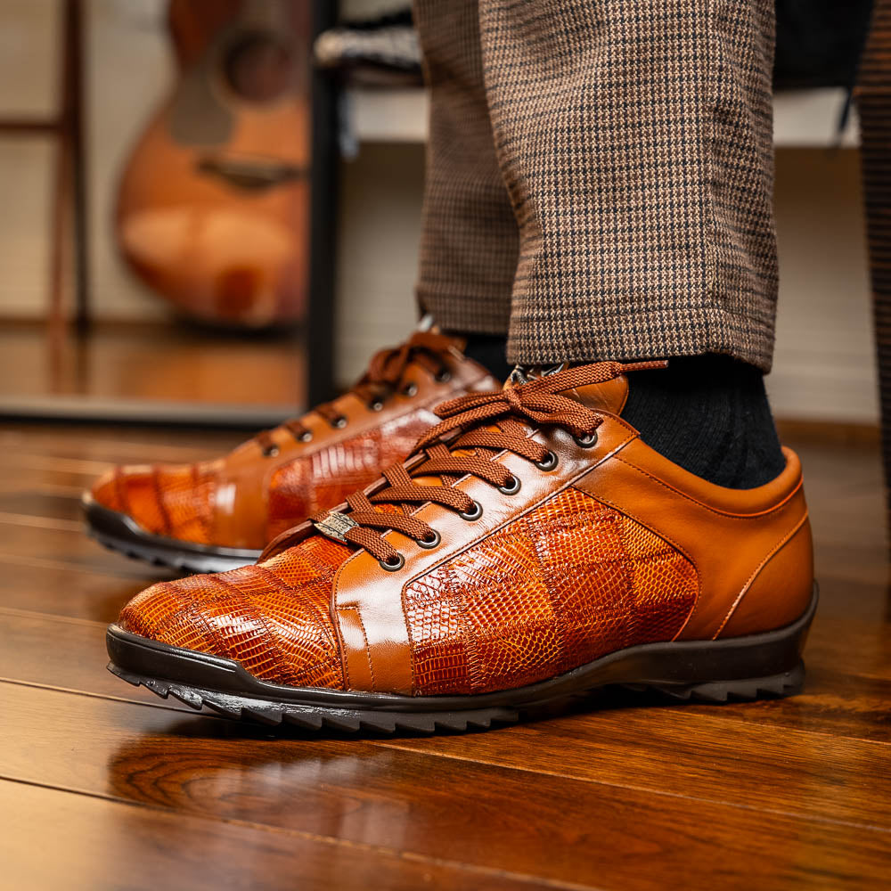 Bari Genuine Lizard Fashion Sneaker Dress Shoes Cognac