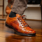 Bari Genuine Lizard Fashion Sneaker Dress Shoes Cognac