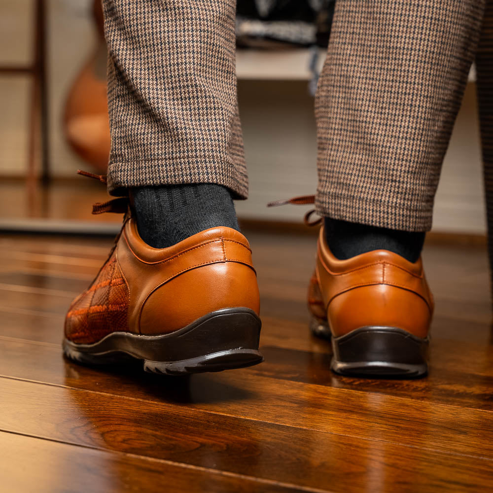 Bari Genuine Lizard Fashion Sneaker Dress Shoes Cognac