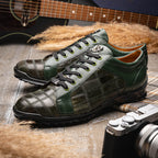Bari Sport Genuine Lizard Fashion Sneaker Patchwork Design Green