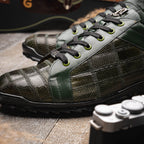 Bari Sport Genuine Lizard Fashion Sneaker Patchwork Design Green