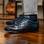 Bari Genuine Lizard Fashion Sneaker Patchwork Design Shoes Navy