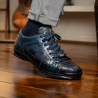 Bari Genuine Lizard Fashion Sneaker Patchwork Design Shoes Navy