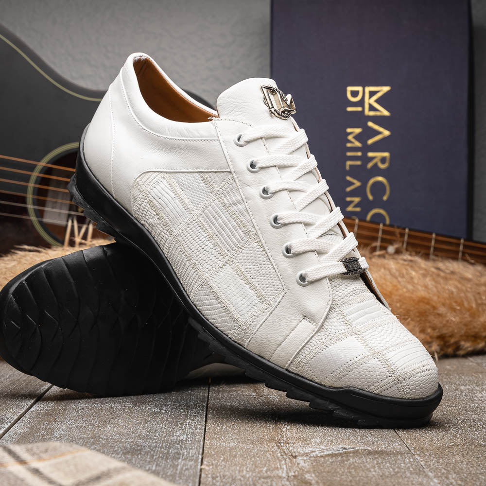 Bari Sporty Genuine Lizard Fashion Sneaker White