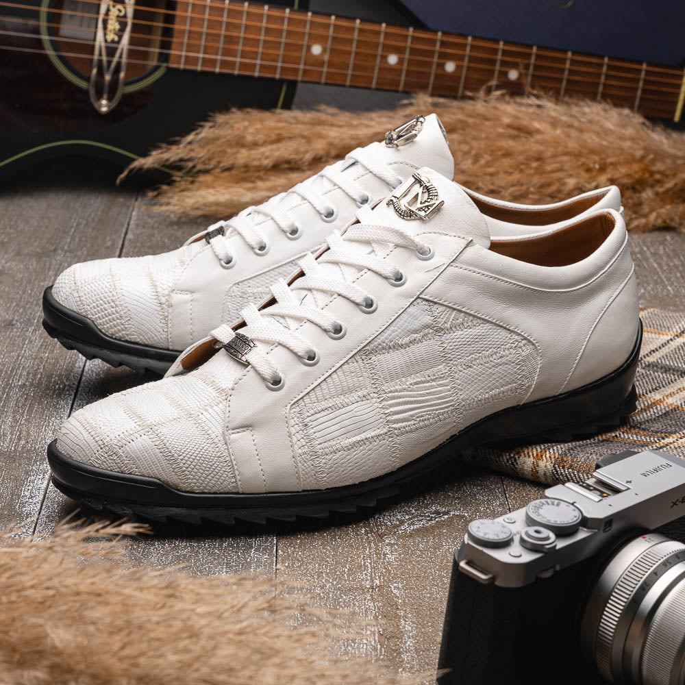 Bari Sporty Genuine Lizard Fashion Sneaker White