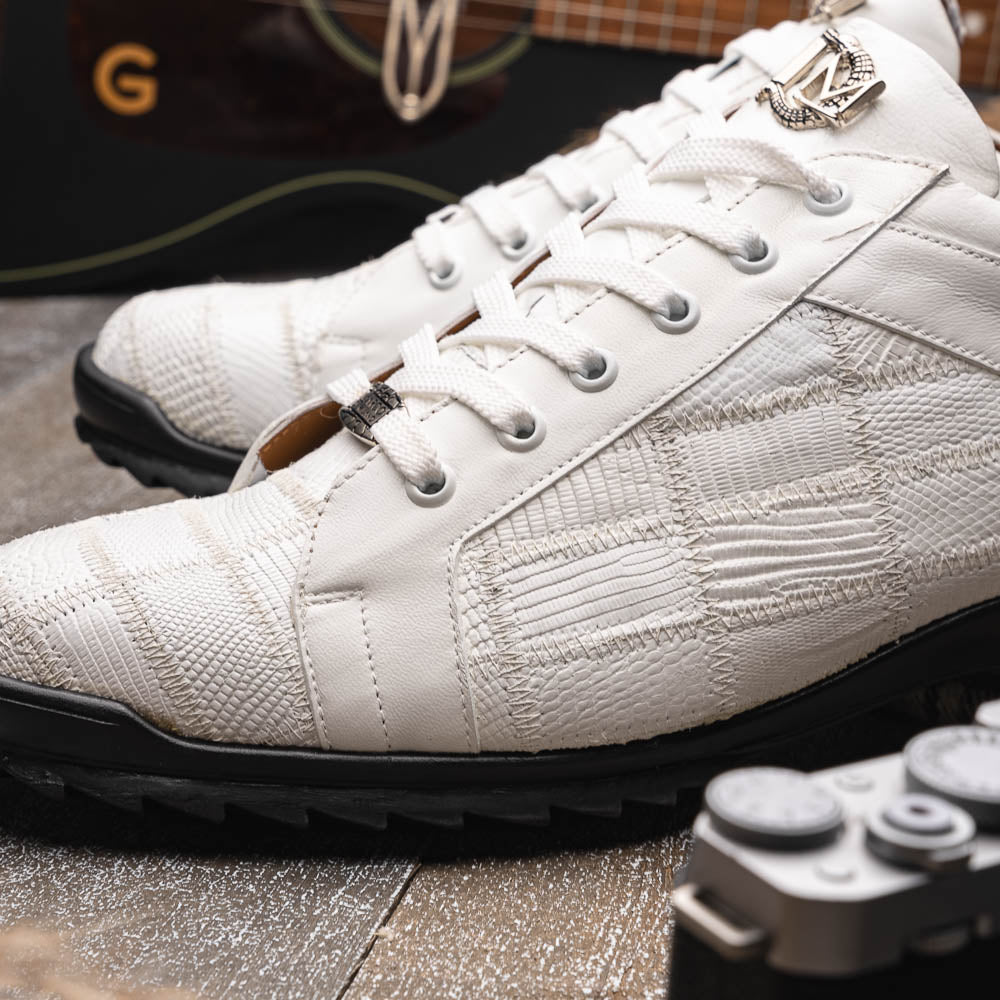 Bari Sporty Genuine Lizard Fashion Sneaker White