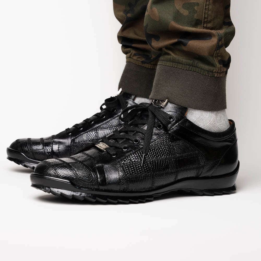Bari Genuine Lizard Fashion Sneaker Patchwork Design Black