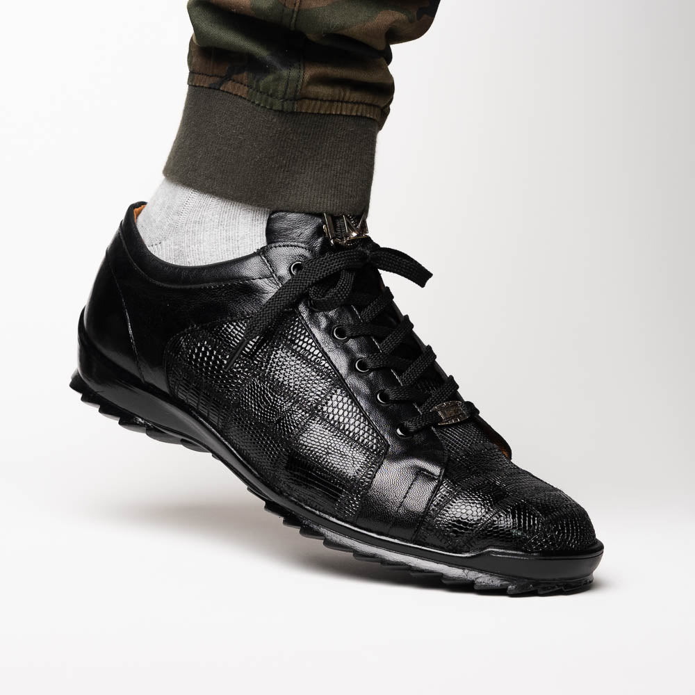 Bari Genuine Lizard Fashion Sneaker Patchwork Design Black