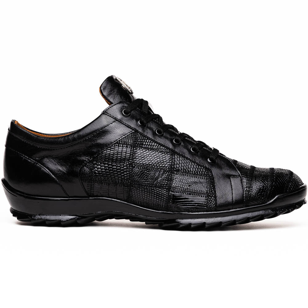 Bari Genuine Lizard Fashion Sneaker Patchwork Design Black