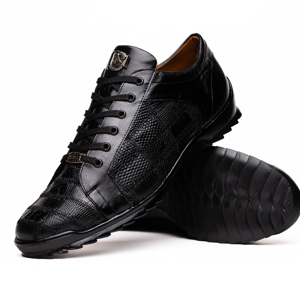 Bari Genuine Lizard Fashion Sneaker Patchwork Design Black