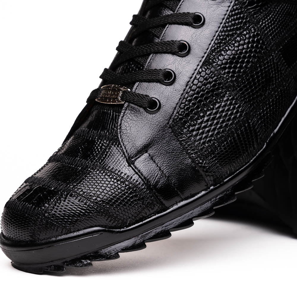 Bari Genuine Lizard Fashion Sneaker Patchwork Design Black