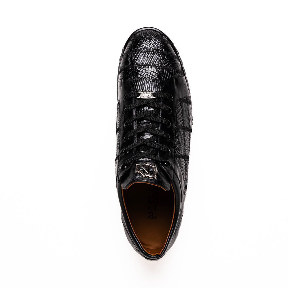 Bari Genuine Lizard Fashion Sneaker Patchwork Design Black