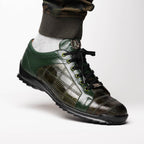 Bari Sport Genuine Lizard Fashion Sneaker Patchwork Design Green