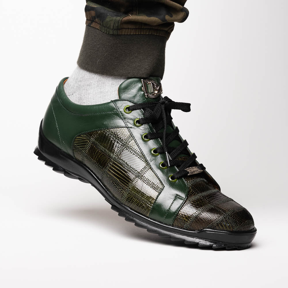 Bari Sport Genuine Lizard Fashion Sneaker Patchwork Design Green