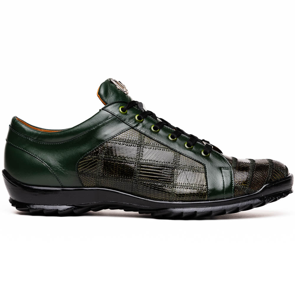 Bari Sport Genuine Lizard Fashion Sneaker Patchwork Design Green