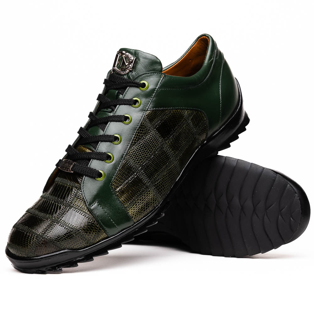 Bari Sport Genuine Lizard Fashion Sneaker Patchwork Design Green
