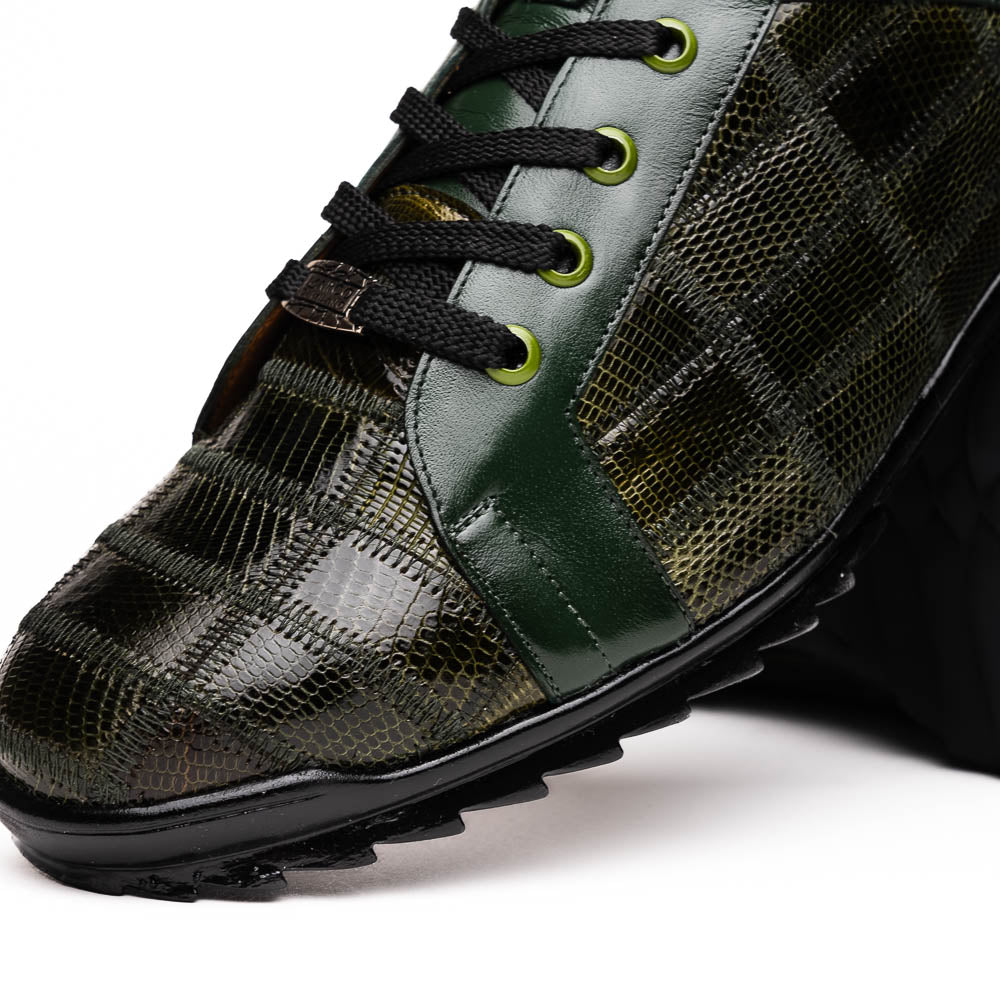 Bari Sport Genuine Lizard Fashion Sneaker Patchwork Design Green