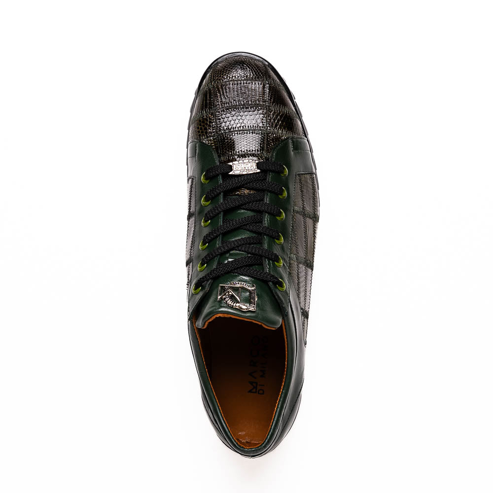 Bari Sport Genuine Lizard Fashion Sneaker Patchwork Design Green