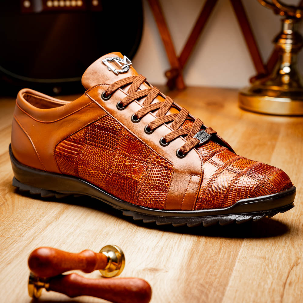 Bari Genuine Lizard Fashion Sneaker Dress Shoes Cognac