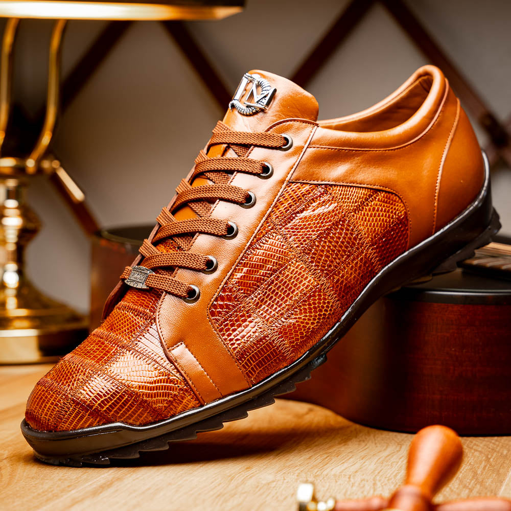 Bari Genuine Lizard Fashion Sneaker Dress Shoes Cognac