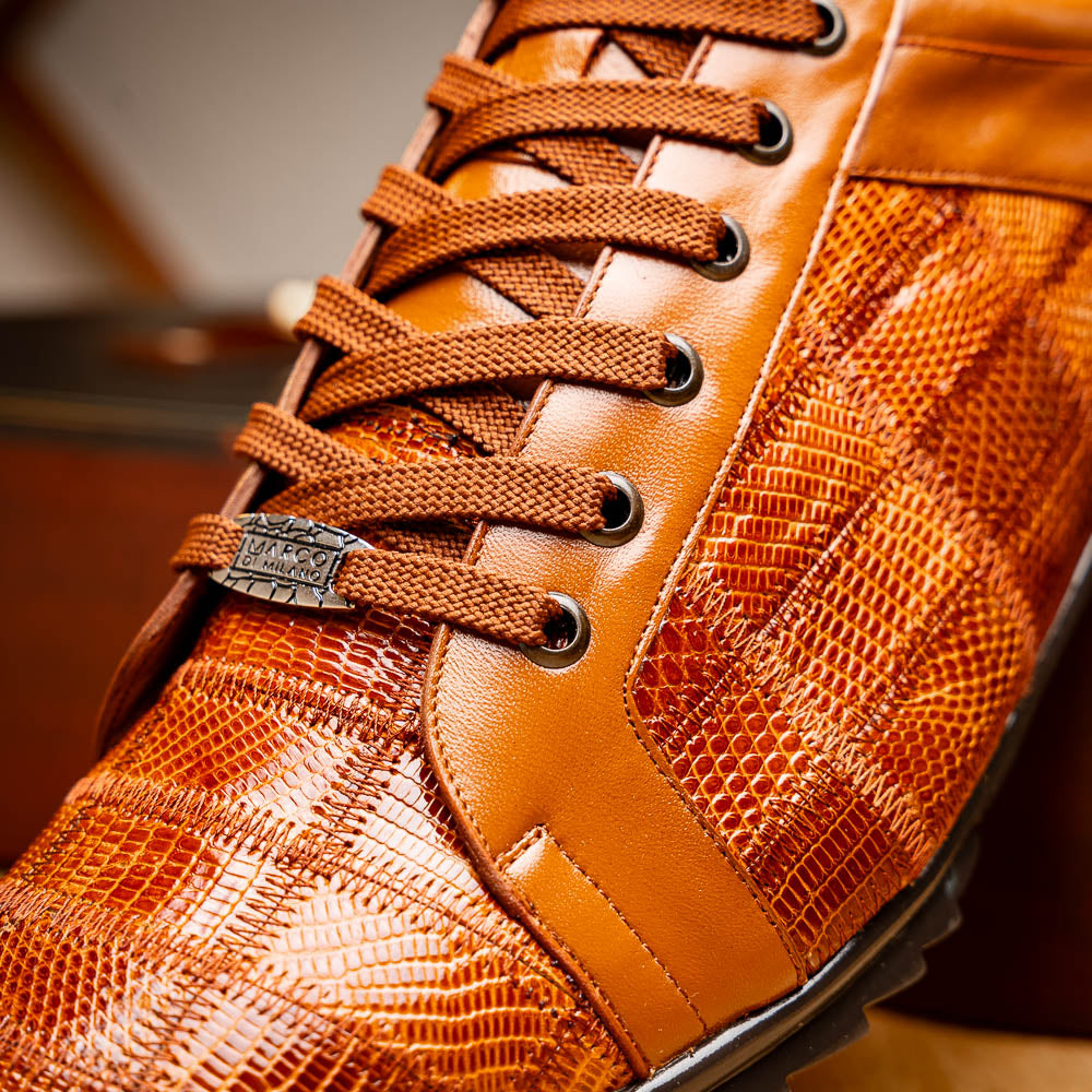 Bari Genuine Lizard Fashion Sneaker Dress Shoes Cognac