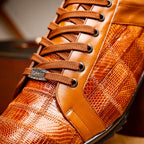 Bari Genuine Lizard Fashion Sneaker Dress Shoes Cognac