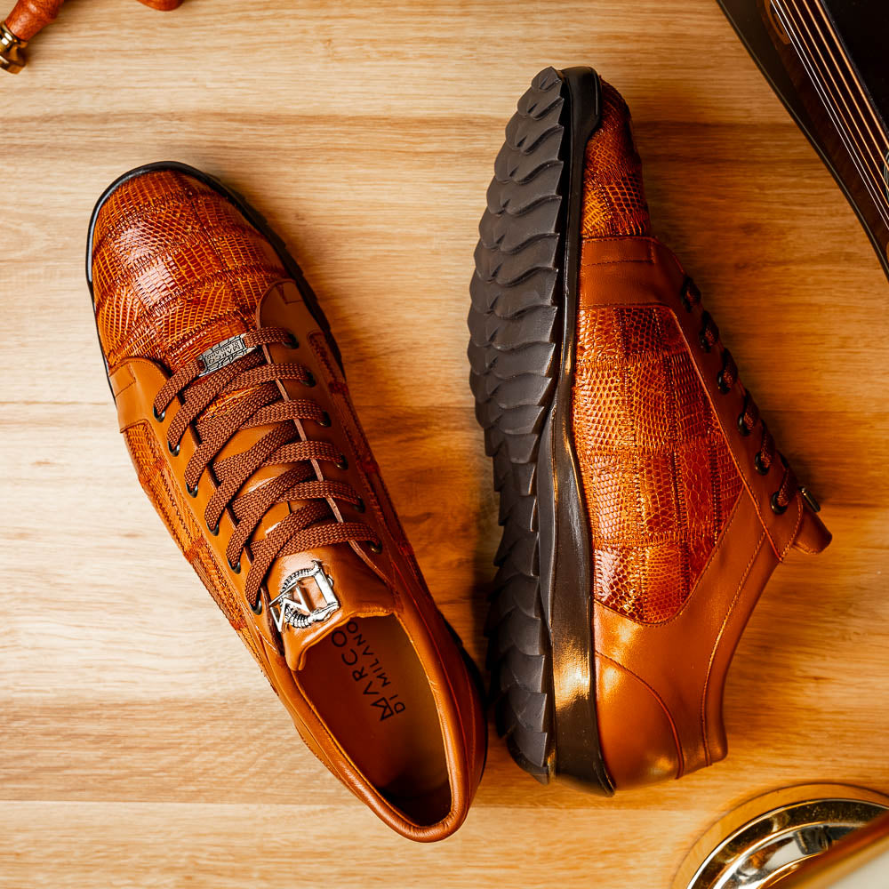Bari Genuine Lizard Fashion Sneaker Dress Shoes Cognac