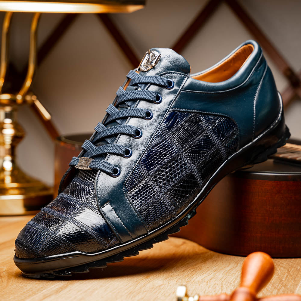 Bari Genuine Lizard Fashion Sneaker Patchwork Design Shoes Navy