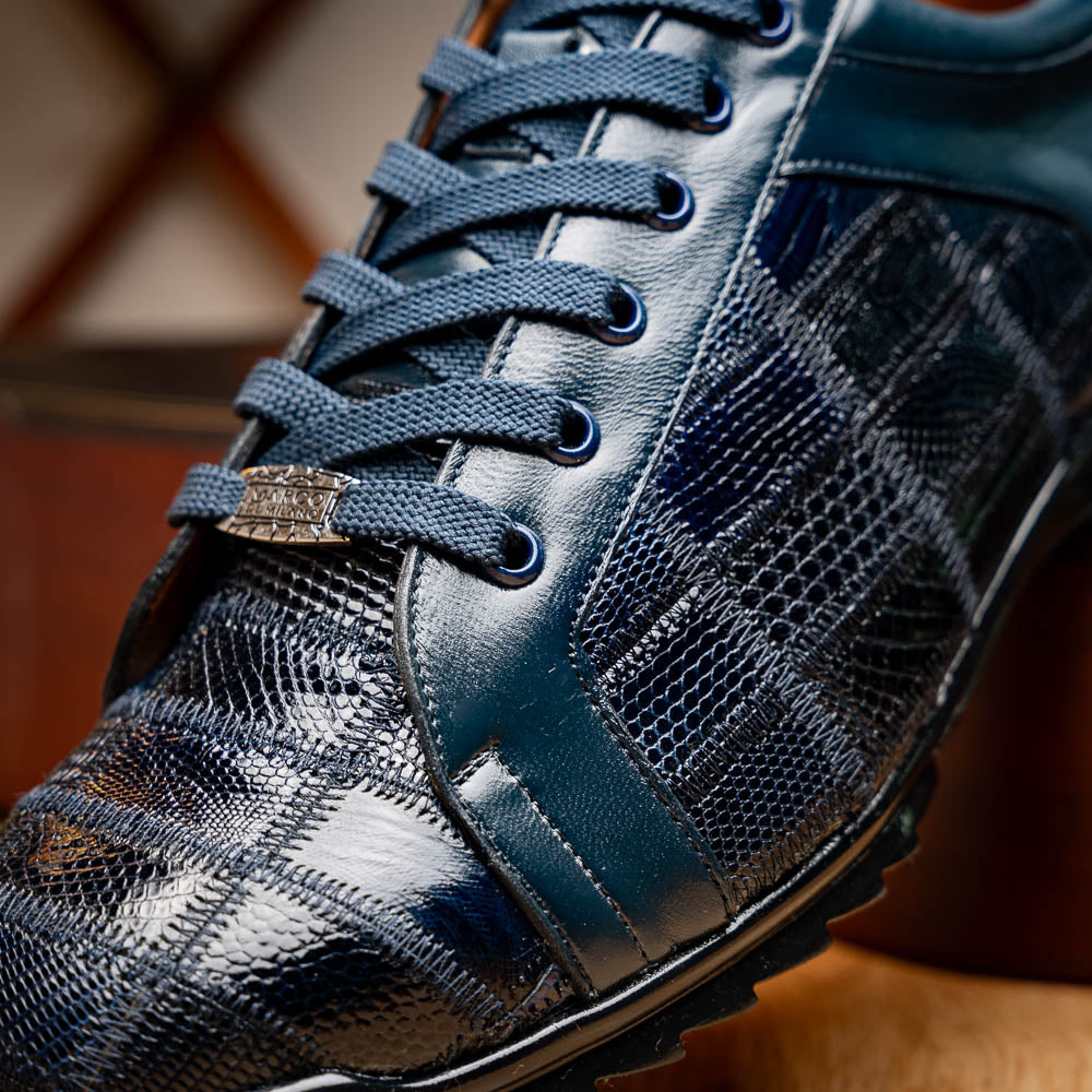 Bari Genuine Lizard Fashion Sneaker Patchwork Design Shoes Navy