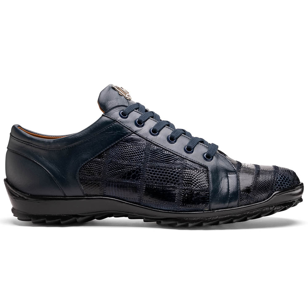 Bari Genuine Lizard Fashion Sneaker Patchwork Design Shoes Navy