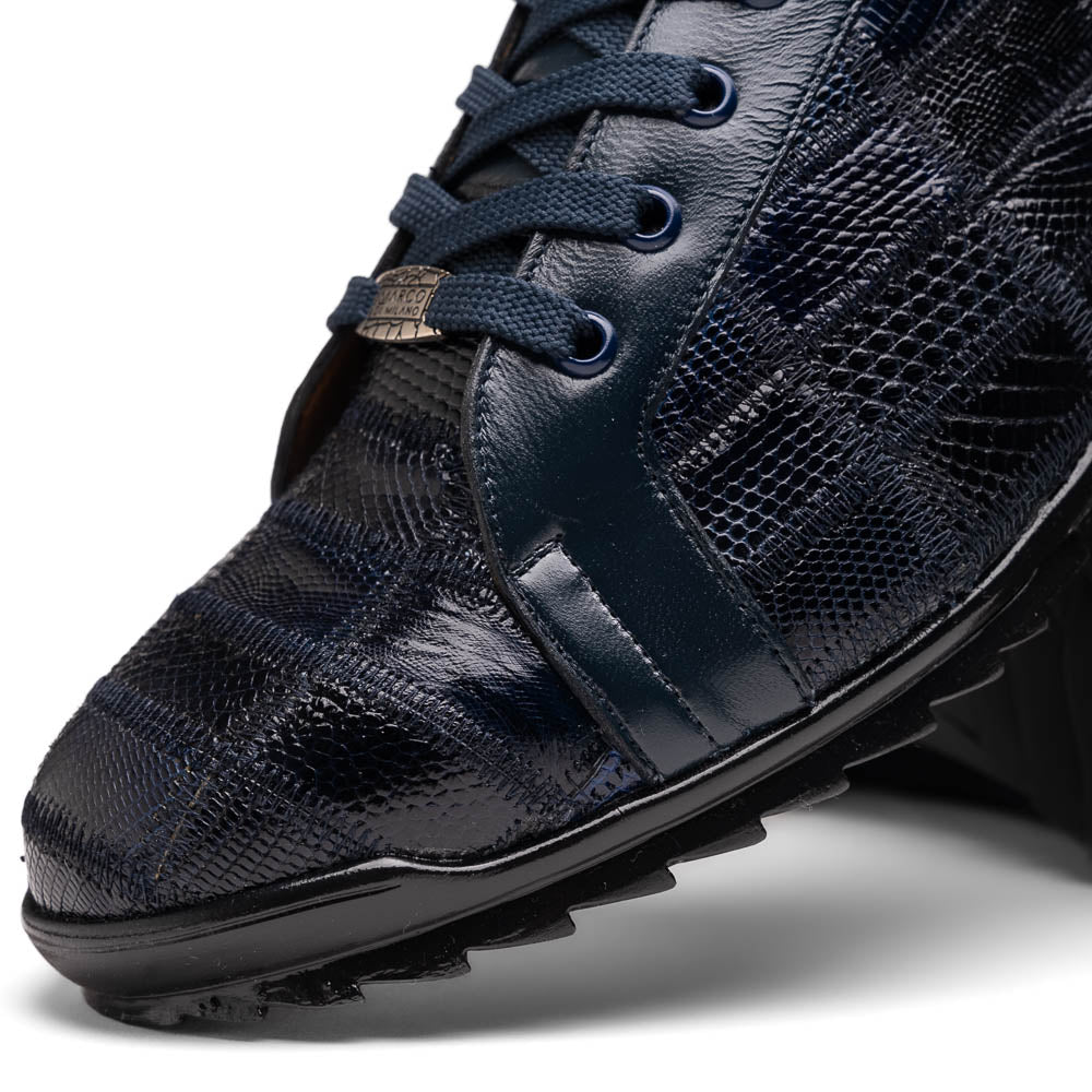 Bari Genuine Lizard Fashion Sneaker Patchwork Design Shoes Navy
