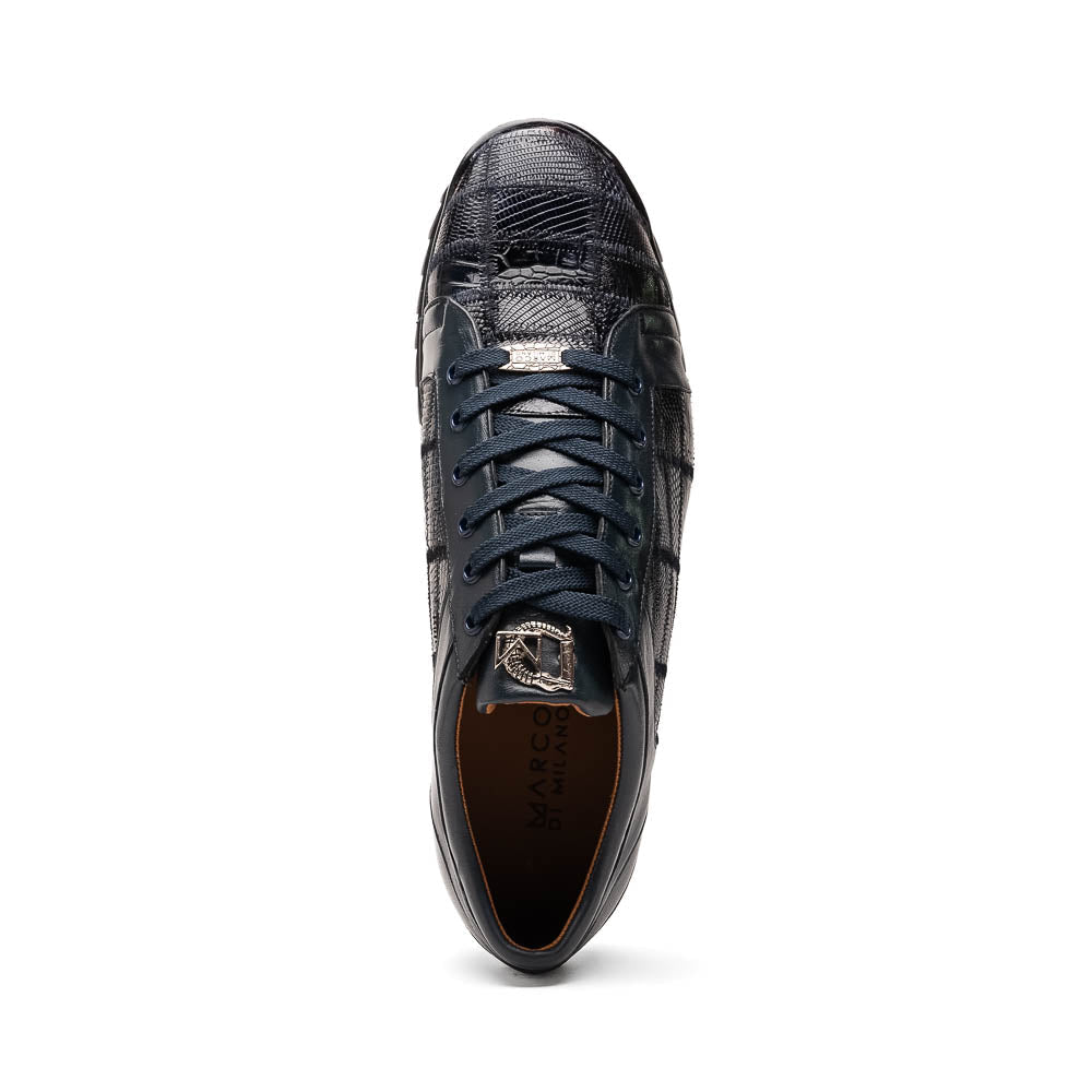 Bari Genuine Lizard Fashion Sneaker Patchwork Design Shoes Navy
