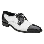 Belvedere Mens Shoes Batta Black/White Genuine Ostrich Lace Up 14006