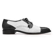 Belvedere Mens Shoes Batta Black/White Genuine Ostrich Lace Up 14006