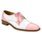 Belvedere Mens Shoes Batta Pink/White Genuine Ostrich Lace Up 14006