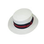 Men's Bruno Capelo Boater Natural Straw Flat Crown Hat BC631 White/Red/Blue