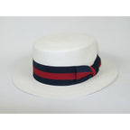 Men's Bruno Capelo Boater Natural Straw Flat Crown Hat BC631 White/Red/Blue