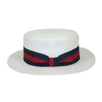 Men's Bruno Capelo Boater Natural Straw Flat Crown Hat BC631 White/Red/Blue