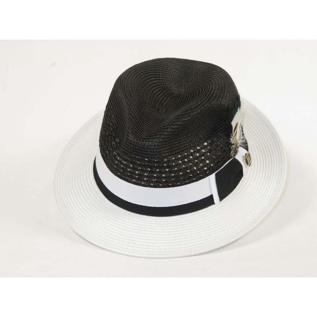 Men's Bruno Capelo Belvedere 2-Tone Straw Style Fedora Hat BD950 Black/white