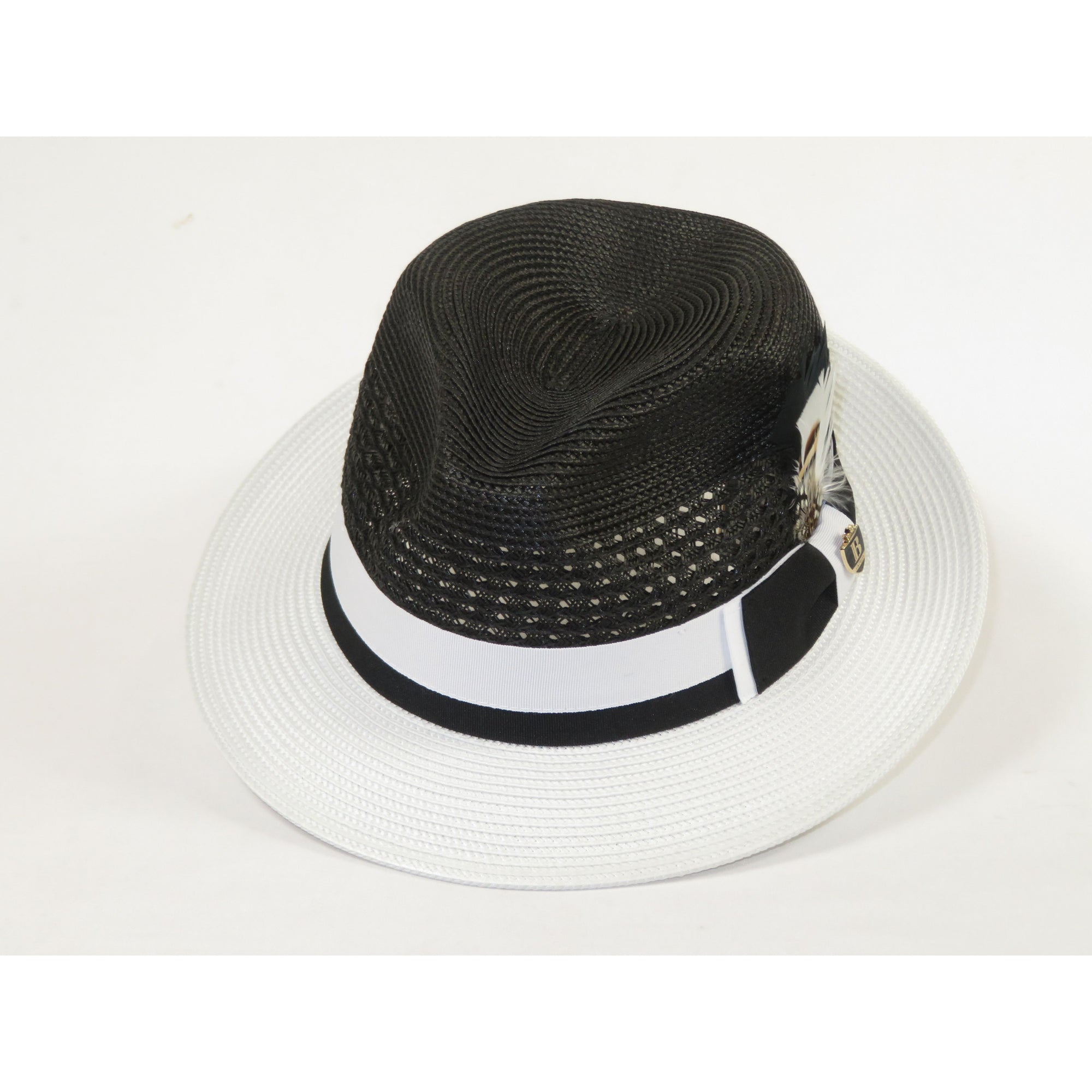 Men's Bruno Capelo Belvedere 2-Tone Straw Style Fedora Hat BD950 Black/white