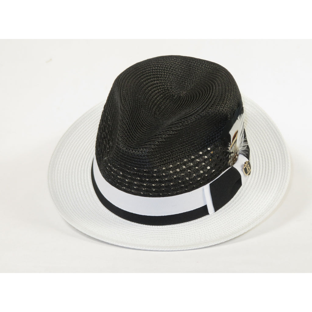 Men's Bruno Capelo Belvedere 2-Tone Straw Style Fedora Hat BD950 Black/white