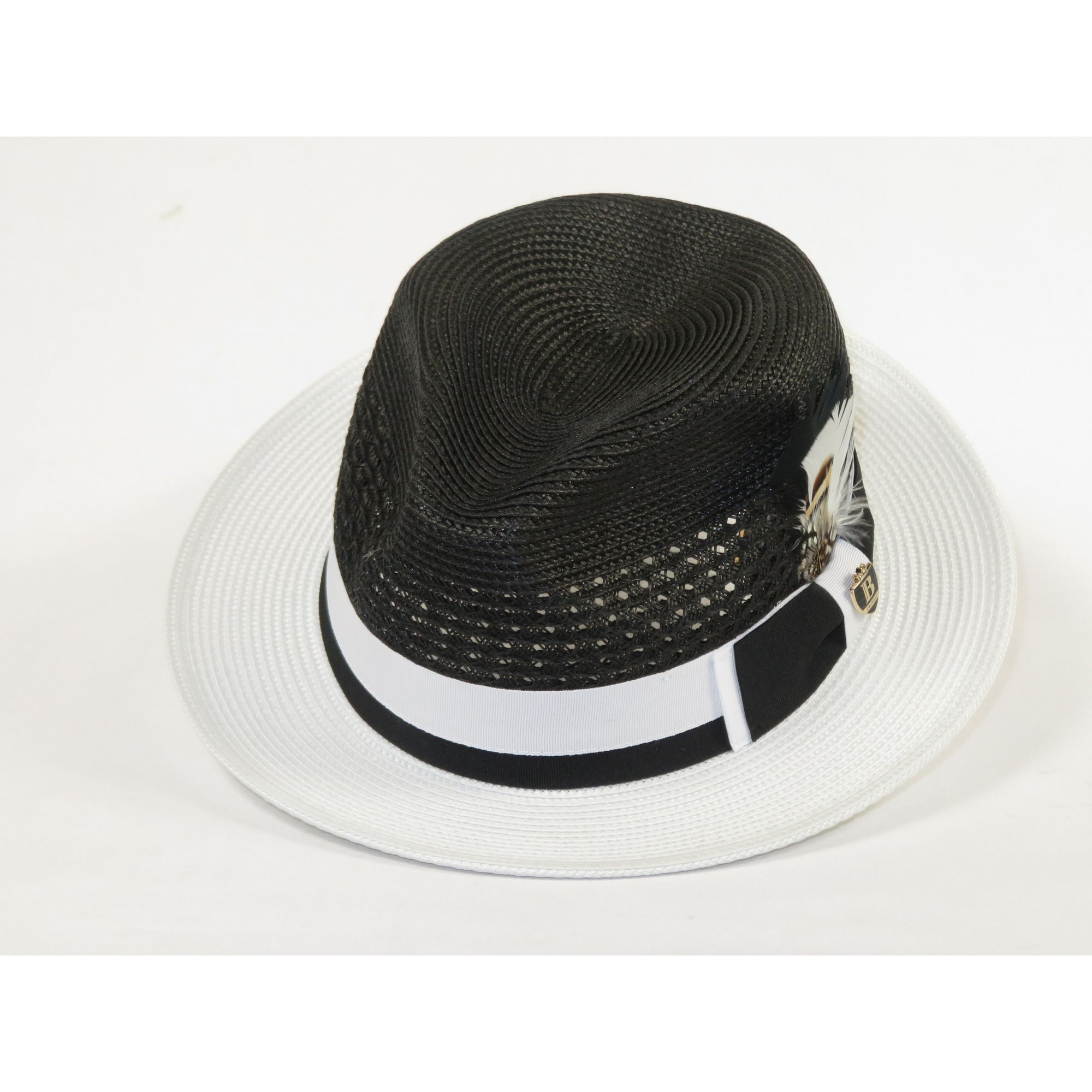 Men's Bruno Capelo Belvedere 2-Tone Straw Style Fedora Hat BD950 Black/white