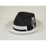 Men's Belvedere 2-Tone Straw Style Fedora Hat Snap Brim BD950 Black/White