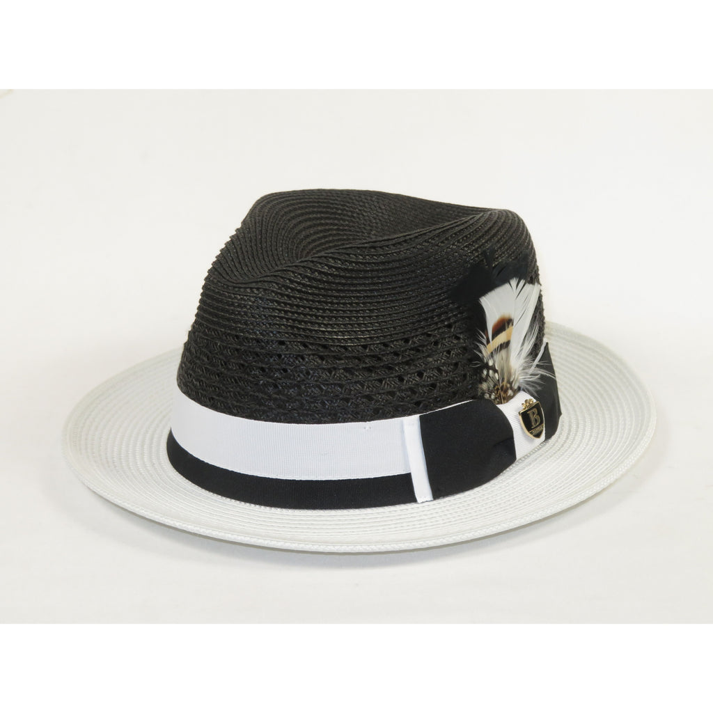 Men's Bruno Capelo Belvedere 2-Tone Straw Style Fedora Hat BD950 Black/white