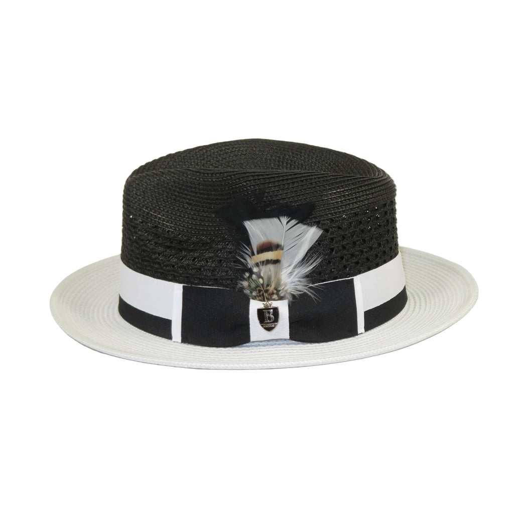 Men's Bruno Capelo Belvedere 2-Tone Straw Style Fedora Hat BD950 Black/white