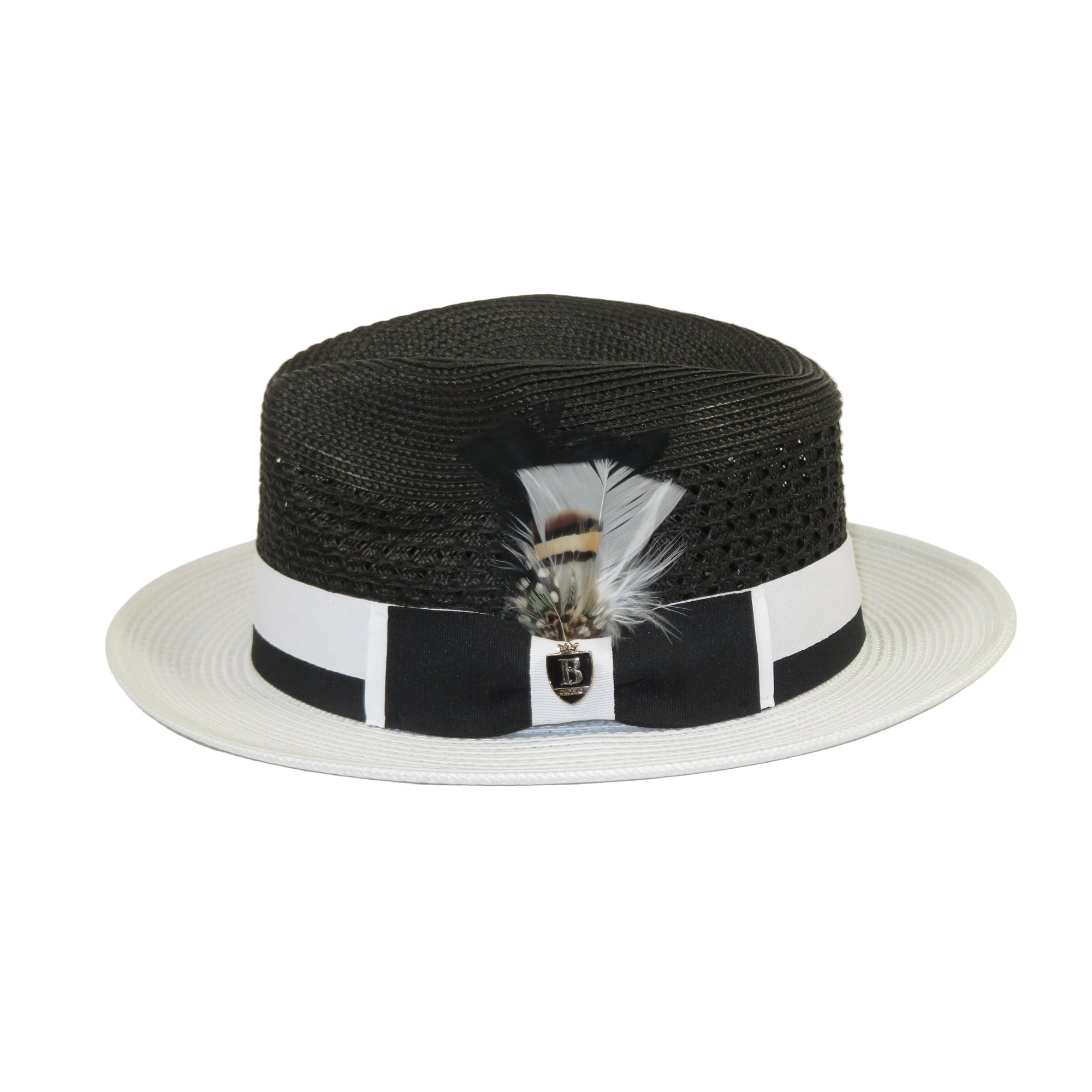 Men's Bruno Capelo Belvedere 2-Tone Straw Style Fedora Hat BD950 Black/white