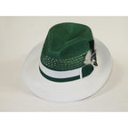 Men's Bruno Capelo Belvedere 2-Tone Straw Style Fedora Hat BD953 Emerald/White