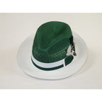 Men's Bruno Capelo Belvedere 2-Tone Straw Style Fedora Hat BD953 Emerald/White